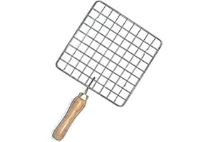 GENUEN® Stainless Steel Square Roti Grill, Papad Grill,Roti Jali, Chapathi Grill, BBQ Jali, Roasting Roti Jali Papad Rack Wooden Handle