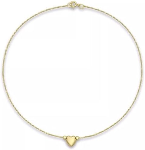 9ct YELLOW Solid GOLD Heart Charm Box Chain Anklet 24cm/9.5-Inch hallmarked UK Gift Boxed + FREE Gift Town Talk Gold Cloth