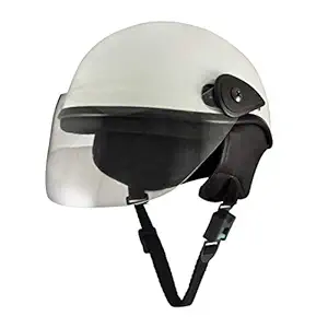 Western Era Half Helmet with Clear Visor for Scooty || Comfort and Safety || Stylish Enhanced Design || (Large, White Glossy) (Non-Motorized)