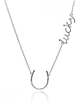 Rhodiumüberzogen Sterlingsilber Heller Kubischer Zirkonia Hufeisen Anhänger Kette