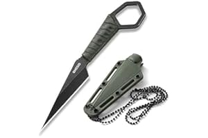 Omesio S-FC17 Cuchillo De Cuello Con Vaina, 5CR13MOV AceroABS Mango EDC Cuchillo De Cuello Para Drop Point Hoja Afilada Fulltang Para Hombres Mujeres, Camping Para Senderismo