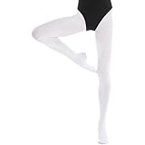 Footed Ballet Dance Tights for Kids Girls Women (White, L(Age Above 15))