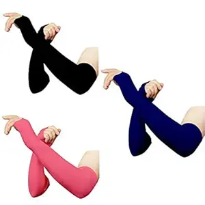 V.E High Performance Arm Sleeves for Athletic Arm Sleeves Perfect for Cricket, Bike Riding,Cycling & Outdoor Activities - Black, Pink and Navy Blue (Pack of 3) Combo