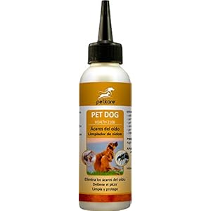 Peticare Perro Aceite de Cuidado Limpiador para Acaros del Oido y Anti-Parasitos – Gotas de Tratamiento, Limpia Eficazmente Orejas, Detiene Otitis Parasitaria, 100% Organico – petDog Health 2108