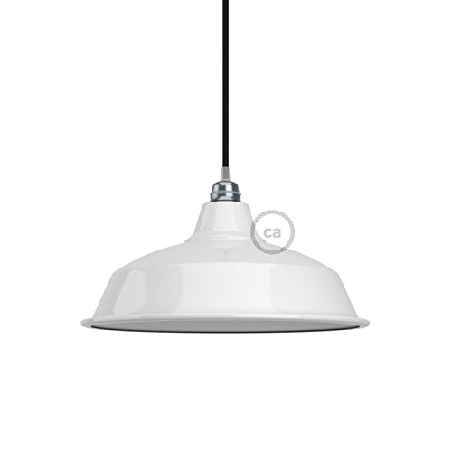 Industrie Lampenschirm Bistrot E27 Metall lackweiß mit weißer Innenseite. Durchmesser 38 cm.