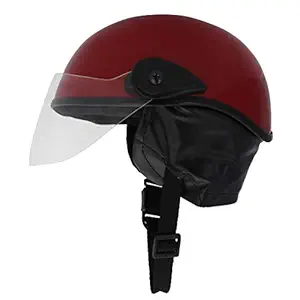 Western Era Half Helmet with Clear Visor for Men & Women ||Safety & Comfort|| Stylish Enhanced Design || (Red Glossy) (Large)