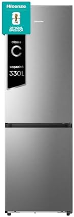 Hisense RB3K330SAIC - Frigorifero Combinato Total No Frost, Capacità di 330 Litri, Ridotta profondità, Deep Freeze, Metal Tech Cooling, WiFi, Silenzioso, Motore Inverter, Classe C, Inox