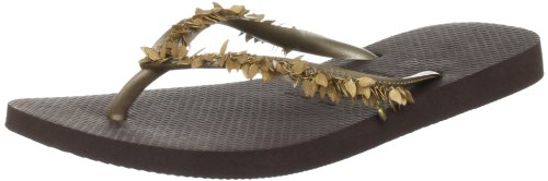 Havaianas Womens' Slim Leaves Fashion Flip Flops Dark Brown, 6/7 UK
