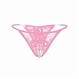 Sexy Lace Thong Women Crotchless Panties Hollow Out Crotch With Pearls Massaging Underwear Briefs (Pink)