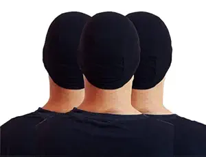 iNEED Helmet Skull Cap | Skin Friendly Biowashed Cotton | Headwear Bike Helmet Liner Multifunctional | Men Women | Lightweight Stretchable | Free Size | Black | Pack of 3