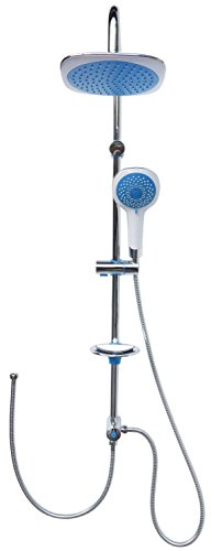 Dusch Set Brauseset Duschsystem Duschgarnitur Duschstange variable Halter 40 – 90cm runde Kopfbrause Regendusche Regenbrause Dusche Duschset Brause Set Komplettdusche für vorhandene Bohrlöcher Duschbrause 100cm lang 12001-Blau - 3