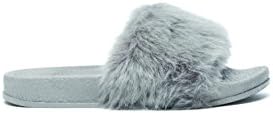 SFO Kids Girls Comfy Plain Fur Sliders Flats Shoes Slides Slippers Size 10-2 (UK11 Kids, Grey)