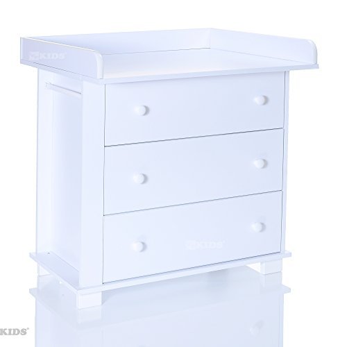 Chest of Drawers Arctic White with 3 Drawers and a Baby Changing Table Unit
