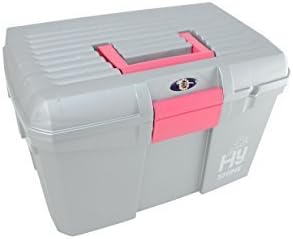 HYSHINE TACK BOX SILVER/RASPBERRY (40CM X 27.5CM X 24.5CM) REMOVEABLE TRAY - HOOF OIL BRUSH HOLDER