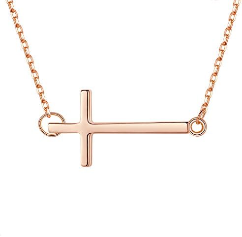 Sterling Silver Sideways Cross Rose-Gold-Tone Necklace for Women and Girls - sy098n7