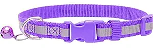 Woofy Reflective Safe Pets Collar with Bells Adjustable Length Puppy Collar Reflected Sot Nylon Collar for Puppy and Cat (10 MM, Purple)