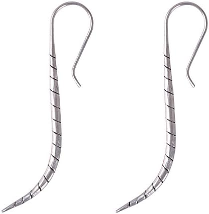 Thailand Unique Long Ram Horn Shape Hook Earrings Handmade Oxidized Sterling Silver Jewelry