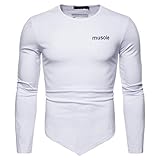Xmiral Herren Hoodie Tops Unregelmäßiger Saum Mit Kapuze Patchwork-Buchstabe Sweatshirt Einfarbig Pullover(L,B-Weiß)