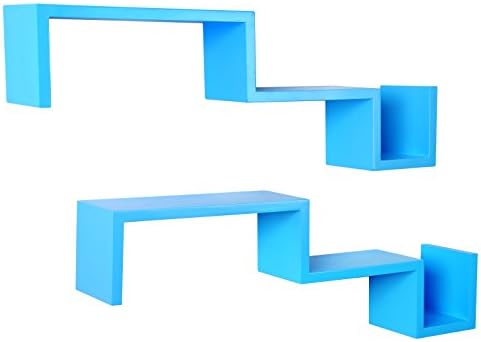 WOLTU 2 x Floating Wall Shelves Storage Blue Stylish S Shaped Lounge Mounted Display Shelf