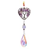 Amethyst Healing Crystal Stone Sun Catchers For Windows, Tree Of Life Tandem Natural Quartz Gemstone Pendant Rainbow Maker Suncatcher, Spiritual Gifts For Women