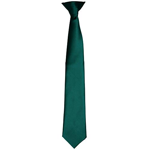 Premier - Corbata satinada Facil quita y pon Modelo Clip Hombre Caballero(40 colores) - Trabajo/Negocios/Moda (Talla Única/Verde botella)