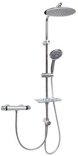 Thermostat Duschset Brauseset Duschsystem Dusch Brause Set Duschstange 100cm Regendusche 25cm Kopfbrause Überkopfbrause Komplettdusche Brausestange Duschbrause variable Halter 40cm-90cm Duschgarnitur für vorhandene Bohrlöcher 12003T-25 - 4