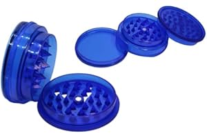 UNDERDAWG 2X Plastic Herb Grinders 60mm 3 Part Magnetic Shark Teeth with Airtight Smell Proof Stash Storage (Blue)