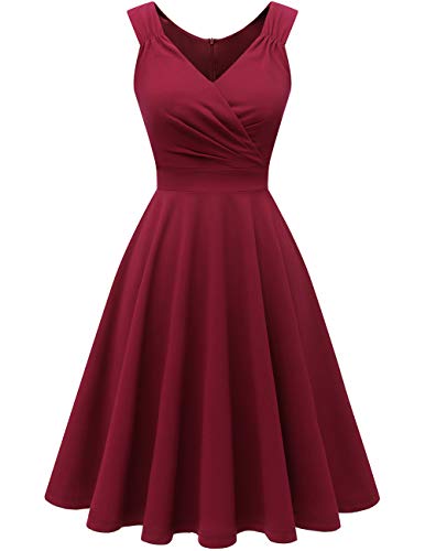 Bridesmay Robe Femme Vintage à 'Audrey Hepburn' Classique Années 50 60 Robe de Soirée Cocktail Rockabilly Swing sans Manche Burgundy XL