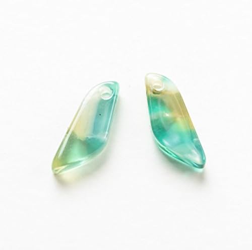 Marble Charm Unique small round polygonal plate 1 hole 13 x 5 mm green white tea 2 pieces