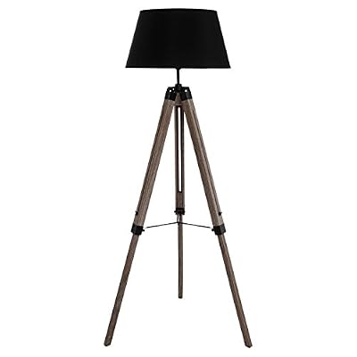 Atmosphera Lampadaire sur trépied - Esprit industriel - pied en bois - abat-jour NOIR