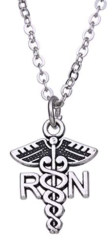 10k White Gold Caduceus RN Charm — Polished Nursing Pendant For Registered Nurses