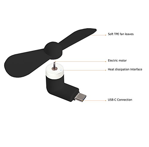 MyGadget USB C Mini Ventilator – Anschluss für Smartphones – für OTG fähige Handys u.a. Samsung S8 & Plus / HTC U11, 10 & Evo / LG G5 & G6 in Schwarz - 2