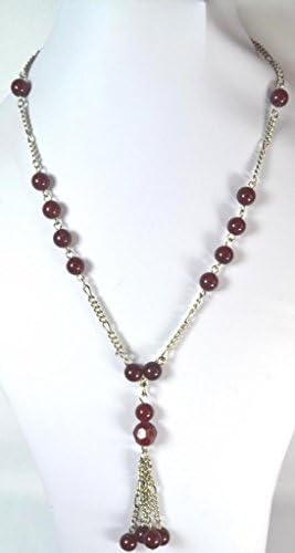 LADIES UNQIUE SILVER BURGUNDY STONE MULTI DROP NECKLACE WITH BOLD BEADS (ZX5)