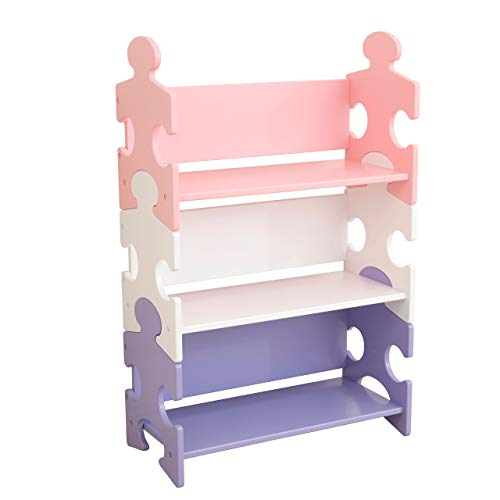 KidKraft 14415 Estantería infantil de madera con diseño puzzle y 3 estantes, muebles para salas de juego y dormitorio de niños - Pastel