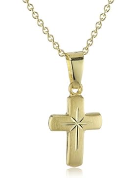 Xaana Kinder und Jugendliche-Anhänger Kreuz 12 mm matt diamantiert 8 Karat (333) Gelbgold + 925 Silberkette vergoldet...