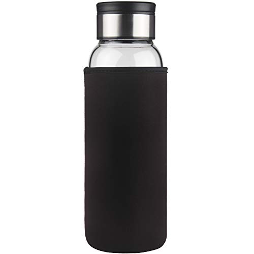 Life4u Bottiglia in Vetro Borraccia in Vetro Borosilicato con Custodia in Neoprene?Senza BPA 1500 ml (Nero)