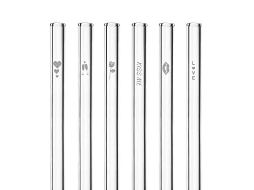 HÅLM Lot de 6 pailles en Verre avec Gravure « Love Edition » 20 cm