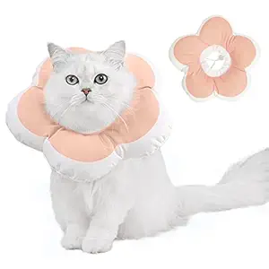 Cat Recovery Collar, Soft Elizabeth Pet Cone Adjustable Protective Wound Healing Cone After Surgery, Cute Flower Neck Pillow Prevent from Licking, Biting, Scratching Headgear for dogs, Pink, M