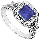 14K White Gold Princess Cut Sapphire Diamond Engagement Ring 0.60 CT TGW