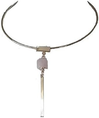 'Ring Chain Choker with Hexagon Gemstone Rose Quartz and Stick Pendant