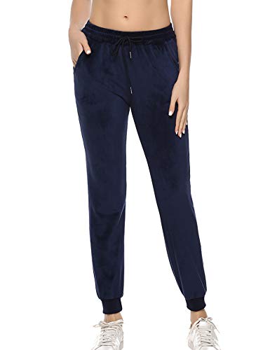 Aibrou Pantalon de Sport Femmes Velour Long avec Poches Pantalon de Survêtement Pantalon de Training pour Jogging Running Fitness Course Casual