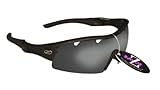 RayZor Professional Lightweight UV400 Black Sports Wrap Golf Sunglasses, With a 1 Piece Vented Smoked Mirrored Anti-Glare Lens.