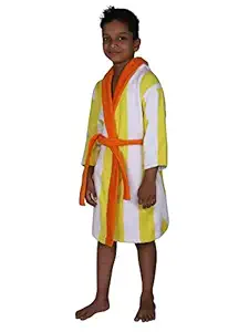 Aspire Premium Multicolor Woven Velour Hooded Bathrobe for 7 to 9 Year Old Kids, Full Sleeve, 100% Combed Cotton Material