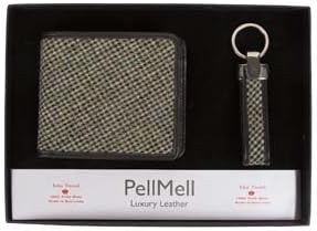Authentic Islay Tweed Wallet and Key ring Gift Set in Grey Tweed