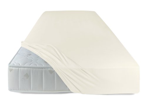 Serie basic von schlafgut aus 100% Baumwolle in 30 Uni-Farben +++ Mako-Jersey-Spannbetttuch +++ Mako-Jersey-Kissenbezug erhältlich in 3 Größen, ecru, Spannbetttuch 90-100 x 200 cm - 7
