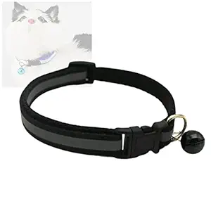 Petlicious & More? Reflective Design Cute Small Dogs & Puppy Collar with Bell for Mini Dogs & Cat Collar with Bell (Size-15mm, Color - Black)