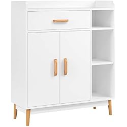 Homfa Armoire à Chaussures Etagères Scandinave Meuble de Rangement avec Placard Bois pour Salon Bureau Chambre Entrée (3 Etagères Tiroir 2 Porte)