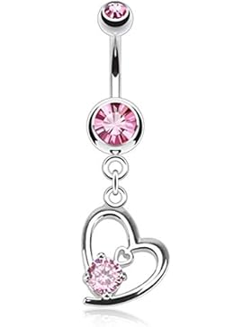 beyoutifulthings Bauch-nabelpiercing 1,6mm 10mm Anhänger Herz Nabel-piercing Edelstahl Chirurgenstahl Bananabell...