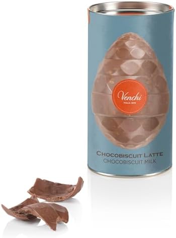Venchi - Uovo di Cioccolato al Latte e Biscotto, 150 Gr, Note di Toffee e Caramello con Granella di Biscotto, Senza Glutine, con Sorpresa, Collezione Pasqua Venchi, Idea Regalo