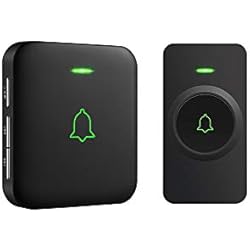 Sonnette sans Fil AVANTEK Mini Sonnette de Porte 300M Étanche Kit de Carillon Electronique avec Un Récepteur Enfichable, 52 Mélodies au 5 Niveaux Volumes pour Maison, Bureau, Hôtel, etc (Noir)
